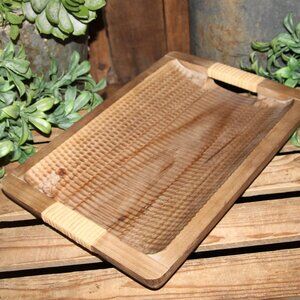 NEW Large Chunky BOHO Farmhouse Natural Wood Decor Tray with Handles